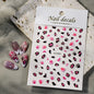 Pink leopard print nail art stickers by Blushimmer, 8x10cm sheet with pink, black, and brown leopard decals for DIY manicure decoration.