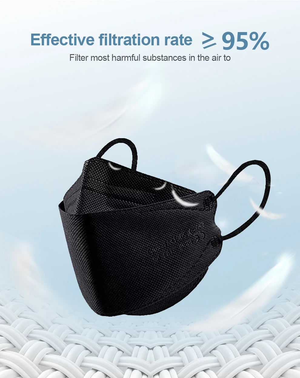 Adult Fish Shape Certified KN95 FFP2 Mask 4 Layers Black Fabric Mascarillas Mouth FPP2 Face Mask KN95 Filter Respirator ffp2mask