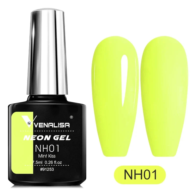 Bright neon yellow gel nail polish by Blushimmer, showcasing vibrant UV and LED fluorescence for summer nail art.