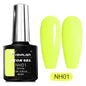 Bright neon yellow gel nail polish by Blushimmer, showcasing vibrant UV and LED fluorescence for summer nail art.