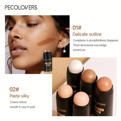 Blushimmer highlighter and contouring bronzer stick with blush and concealer for natural 3D face makeup application.
