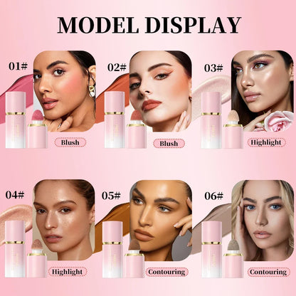 Blushimmer QIBEST matte liquid blush stick with smooth applicator for cheeks, eyes, and contouring, featuring versatile highlighter and bronzer.