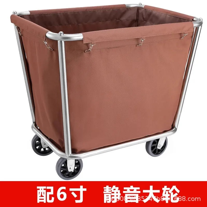 Stainless steel hotel rooms linen cart cloth bag hotel thickened silent linen cart multifunctional cleaning room car