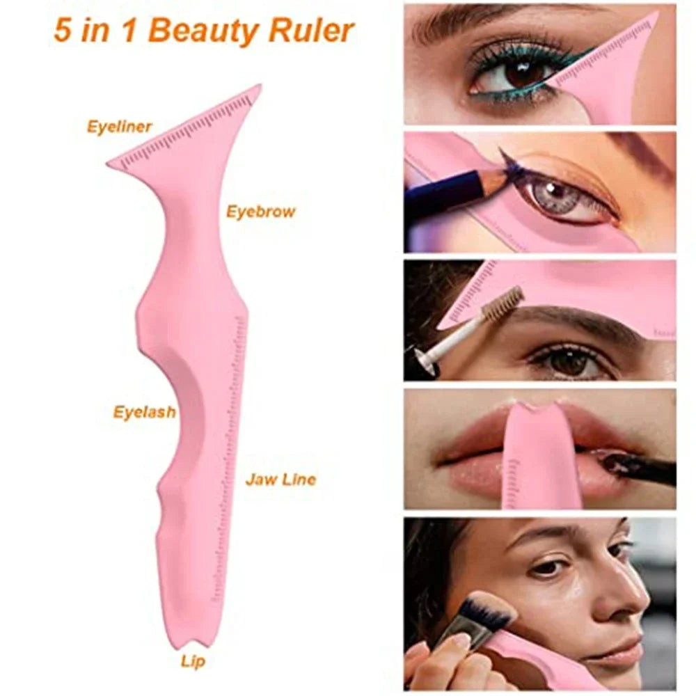 Blushimmer CNK 5-in-1 silicone beauty ruler with reusable eyeliner stencils, winged tip, eyebrow stencil, and multi-purpose makeup tool