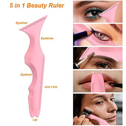 Blushimmer CNK 5-in-1 silicone beauty ruler with reusable eyeliner stencils, winged tip, eyebrow stencil, and multi-purpose makeup tool