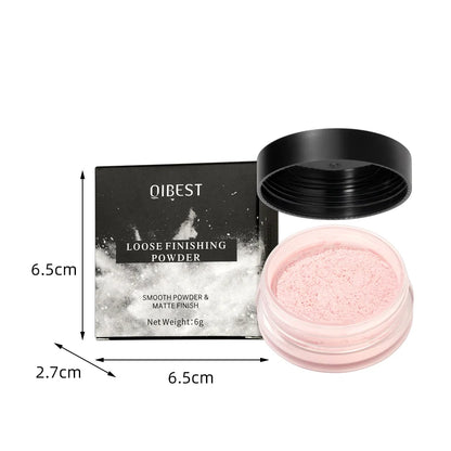 Blushimmer QIBEST loose powder compact in four colors, waterproof oil-control matte finish for long-lasting, invisible pore coverage