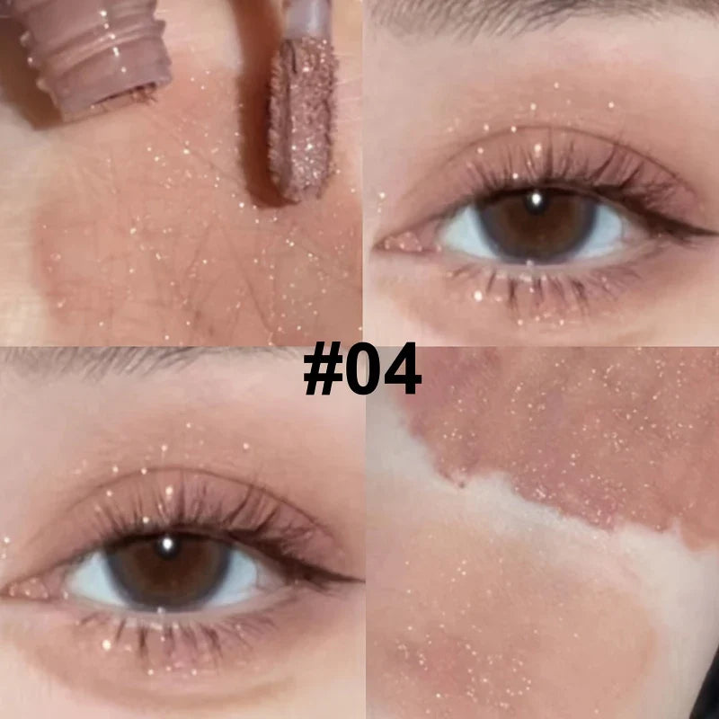 Blushimmer liquid eyeshadow stick with matte and glitter shades, creamy blendable texture for natural eye makeup and long-lasting wear.