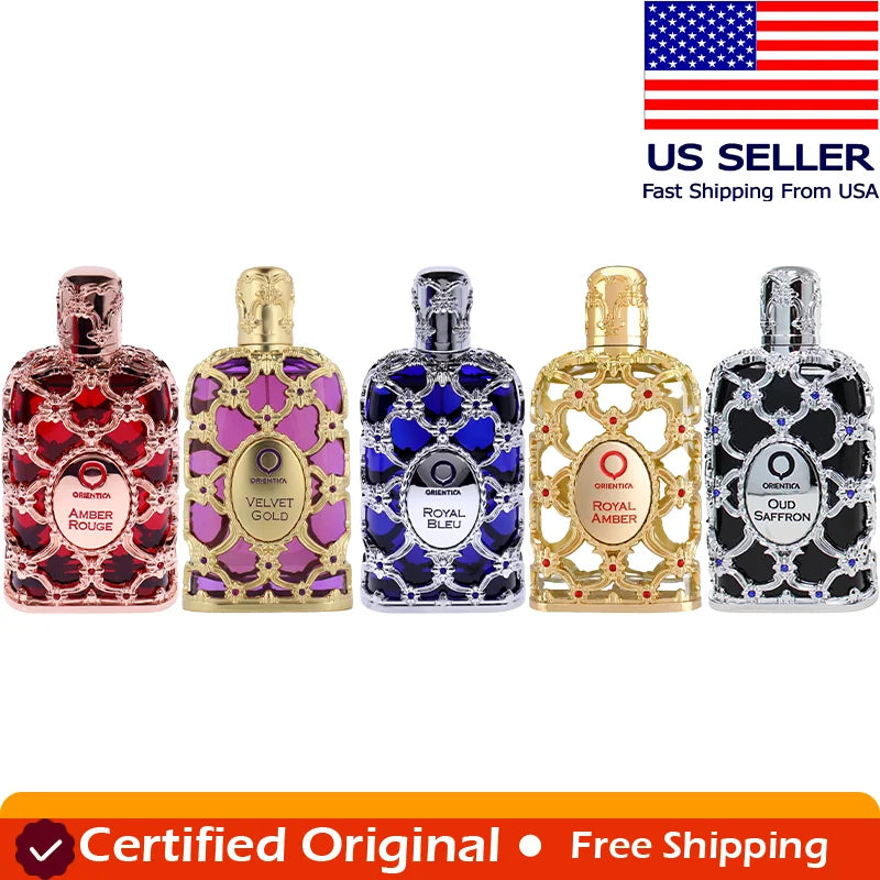 Orientica Royal Amber Eau De Parfum by Blushimmer, featuring Arabic vanilla and musk in a luxurious fragrance for women and men.