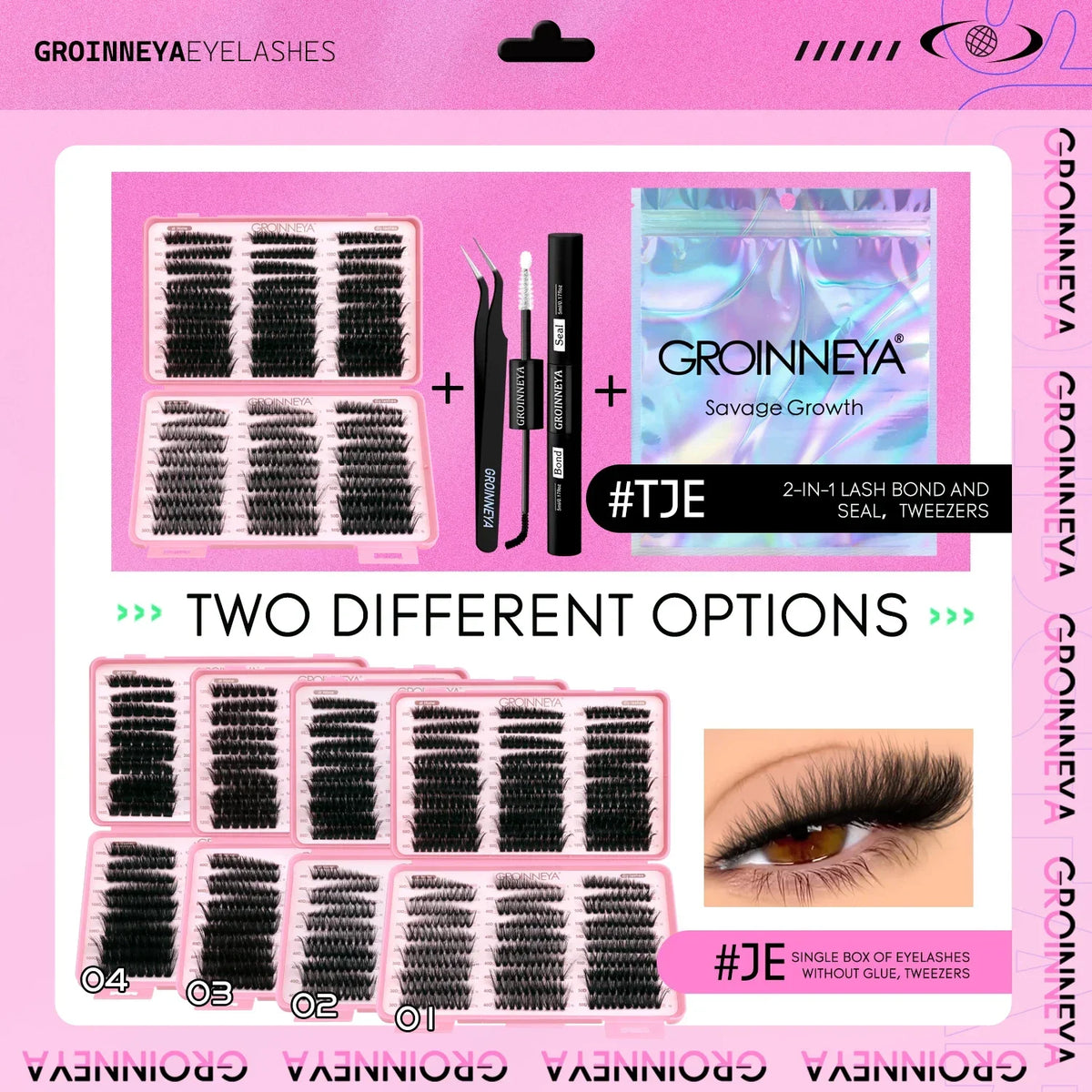 Blushimmer GROINNEYA Lash Clusters Kit with wispy eyelash clusters, lash bond, and seal for DIY eyelash extensions at home