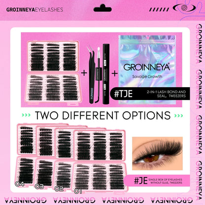 Blushimmer GROINNEYA Lash Clusters Kit with wispy eyelash clusters, lash bond, and seal for DIY eyelash extensions at home