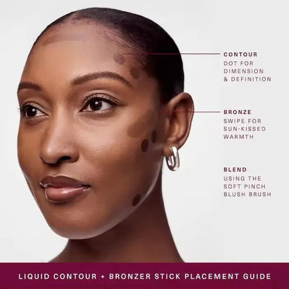 Rare Beauty 3D Face Contour Liquid Bronzer from Blushimmer, showcasing smooth, natural nose contour and waterproof, brightening makeup.