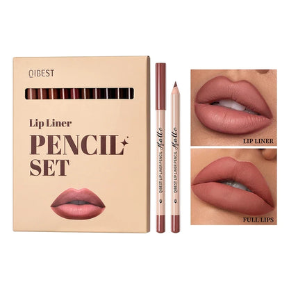 Set of 12 matte lipliner pencils by Blushimmer featuring smooth, easy-to-apply, non-smudging, non-fading natural lip color.