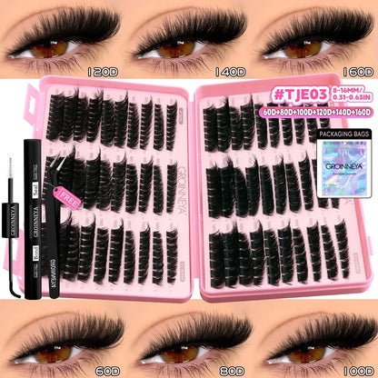 Blushimmer GroinnEYA Lash Clusters Kit with wispy eyelash clusters, lash bond, and seal for DIY eyelash extensions at home