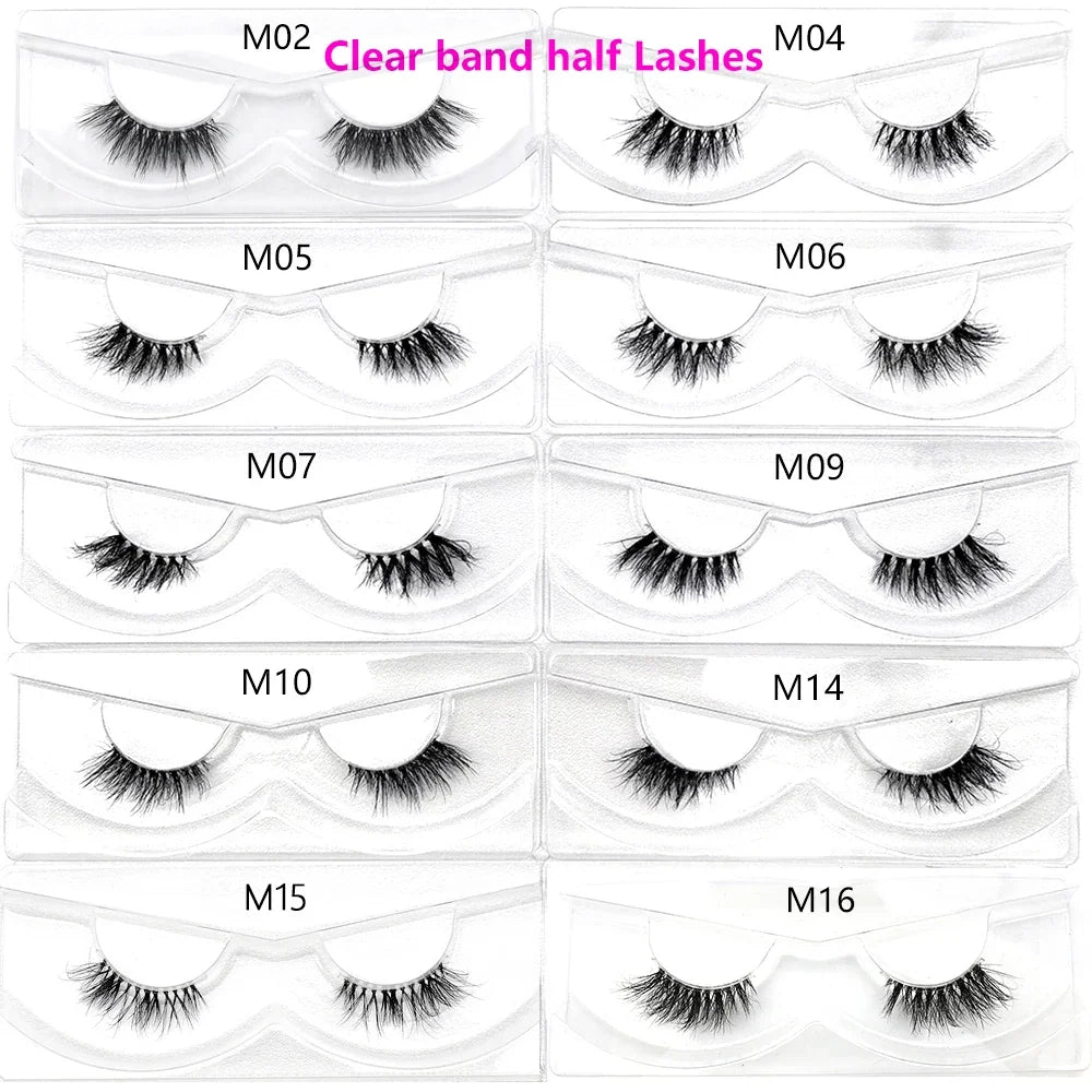 Blushimmer 3D Mink Fluffy Half False Eyelashes with clear band, natural soft lightweight eye strip lashes, reusable short eyelash extension