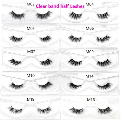 Blushimmer 3D Mink Fluffy Half False Eyelashes with clear band, natural soft lightweight eye strip lashes, reusable short eyelash extension
