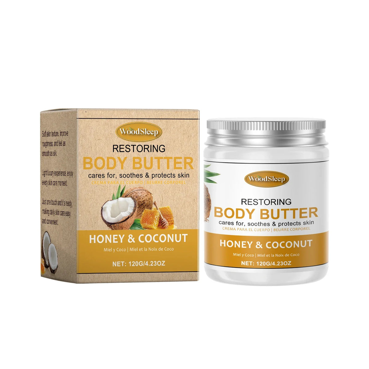 Woodsleep Coconut Body Butter Cream Long Lasting Smooth Skin Firming Anti Crack Honey Mango Papaya Moisturizing Body Cream 120g