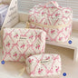 Cute quilted cotton makeup bag by Blushimmer, portable zipper cosmetic organizer with cloth handbag design for women and girls.