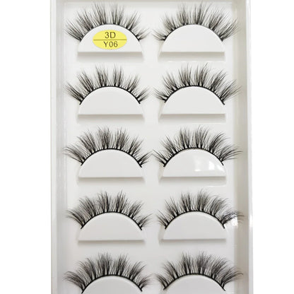 Set of 5 natural 3D mink false eyelashes by Blushimmer featuring soft, wispy, fluffy style for a dramatic eye makeup look.