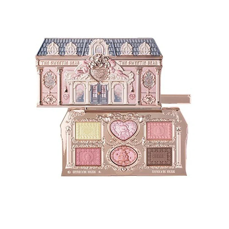 Blushimmer Flower Knows Sweetie Bear eyeshadow palette with 6 matte and shimmer colors, featuring cute bear eye design on the packaging.