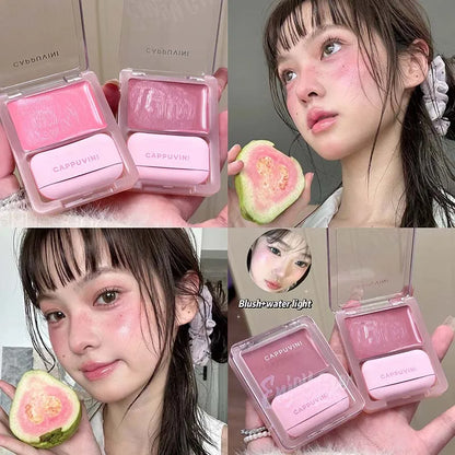 Blushimmer Yuanqi Blush Cream with light pink shade, moisturizing formula, smoothly applied on cheeks, natural and girlish color.