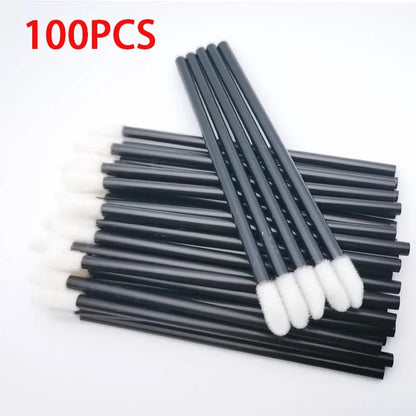 Set of 100 colorful lip and makeup brushes, including eyelash extension applicators and lipstick wands by Blushimmer for women.