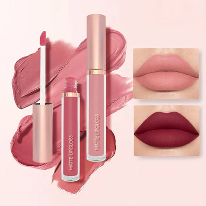 Set of three nude matte velvet liquid lipsticks by Blushimmer, waterproof, long-lasting, non-stick lip gloss for women.