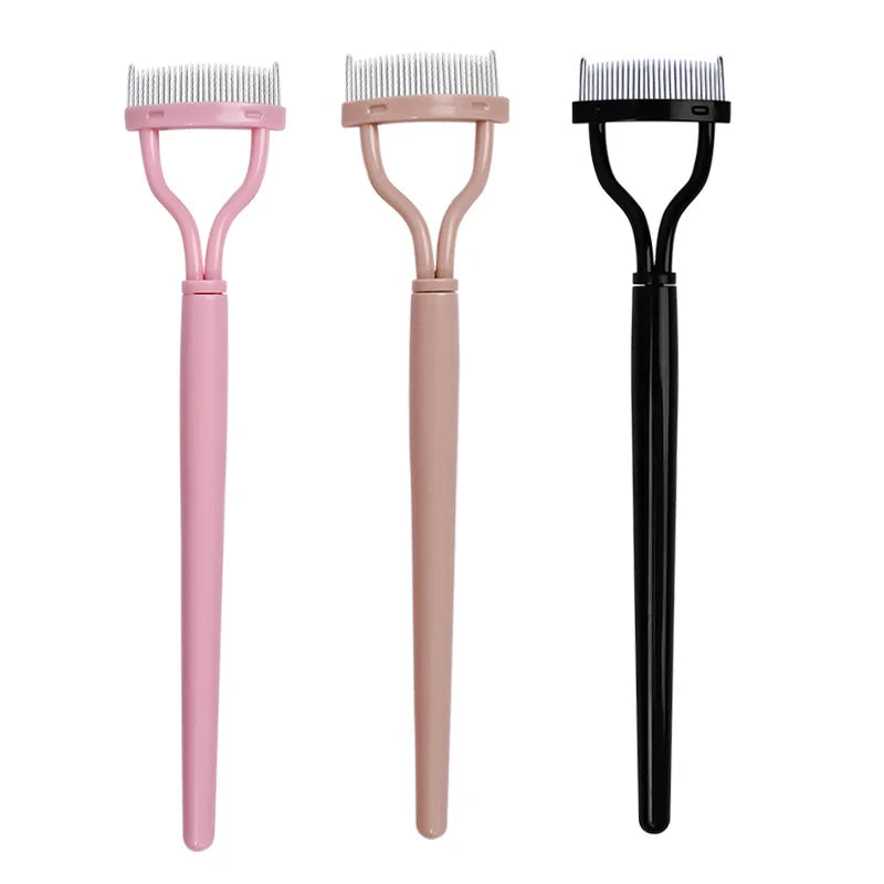 Blushimmer metal eyelash separator with straight teeth, stainless eyelash curler and mascara brush for precise makeup application