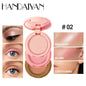 Blushimmer 3-in-1 matte highlighter, contour, blush palette with pearly shiny face powders for professional makeup application.