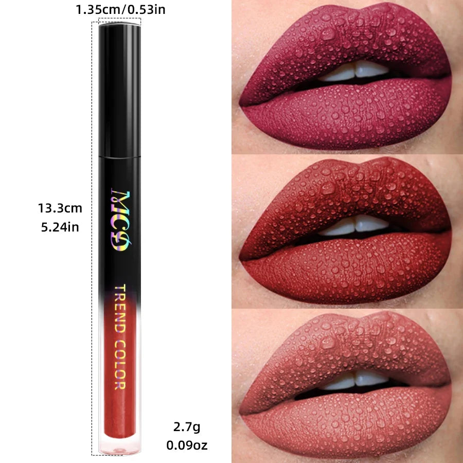 Blushimmer matte velvet lip gloss in 19 colors, featuring waterproof liquid lipstick, nude to red shades, and lip tint makeup.