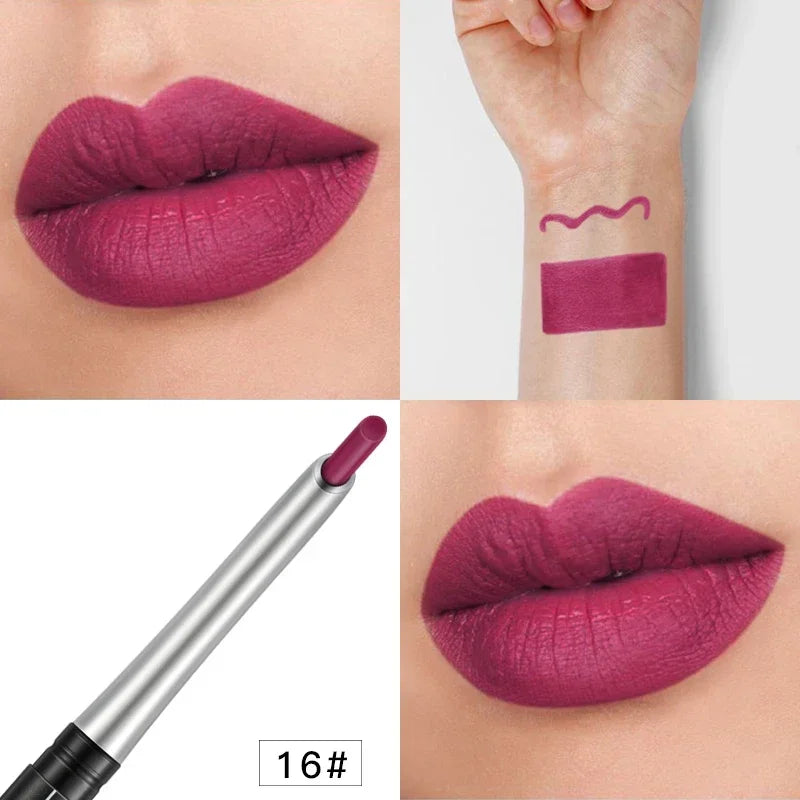 Blushimmer 17-color portable matte lipstick and lip liner pencil, waterproof, moisturizing, long-lasting makeup for women.