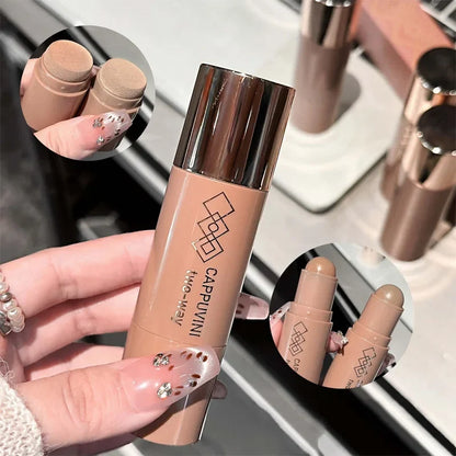 Blushimmer double-head face bronzer contour stick with brush for cream makeup, highlighting and shading for facial contouring.