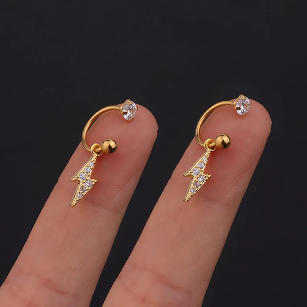 1 Pair Stainless Steel Mini CZ Drop Earring Women Moon Flower Tragus Cartilage Helix Hoop Conch Rook Daith Lobe Piercing Jewelry