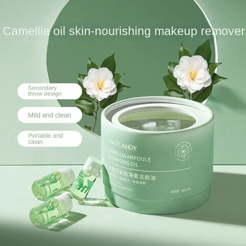 Blushimmer Camellia Deep Cleansing Milk Makeup Remover Oil set with 20 vegan eye and face makeup remover wipes on a white background