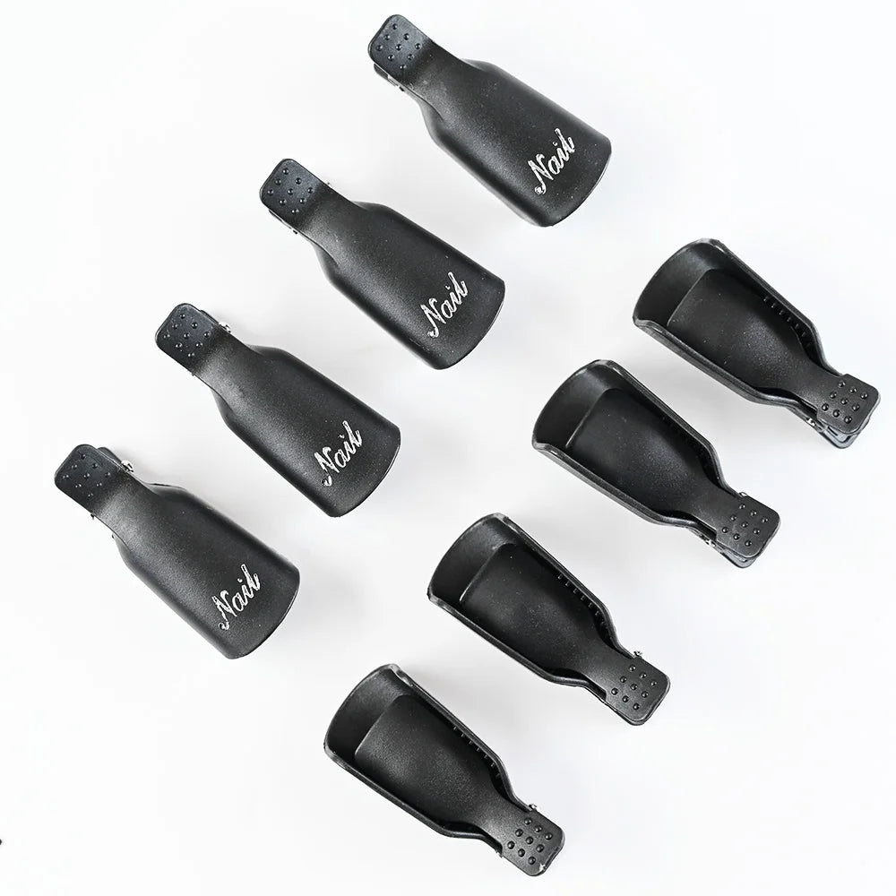 Set of 10 reusable gel nail polish remover cap clips for finger and toe nails, ideal for acrylic and gel polish soak-off.