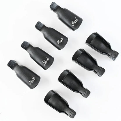 Set of 10 reusable gel nail polish remover cap clips for finger and toe nails, ideal for acrylic and gel polish soak-off.