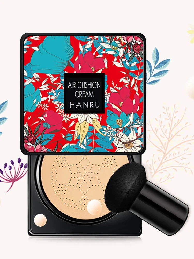 Blushimmer mushroom air cushion BB cream with concealer, foundation, and moisturizer in a sleek fluid bottle, designed for smooth, even skin.