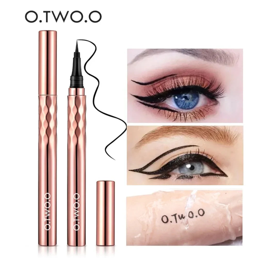 Black waterproof liquid eyeliner by Blushimmer, slim and long-lasting for precise eye definition.