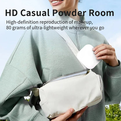 Blushimmer compact LED travel mirror with 1X/2X magnification, foldable design, small pocket size, suitable for makeup and on-the-go use