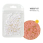 White acrylic flower nail art decorations with mixed size red and blue rhinestones for DIY manicure designs, 5g Blushimmer.