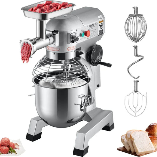 Commercial Stand Mixer 20Qt Stainless Steel Bowl 1100W 2 in 1 Multifunctional Electric Food Mixer with Meat Grinder 3 Speeds Do