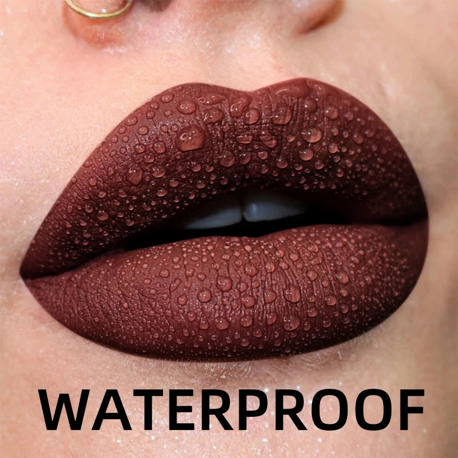 Blushimmer matte velvet liquid lip gloss in nude red, waterproof lipstick with a glossy finish and lip tint for a bold makeup look.