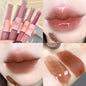 Blushimmer CACE double head lip gloss with red and water gloss finishes, featuring a mirror, matte lipstick, and waterproof Korean lip makeup