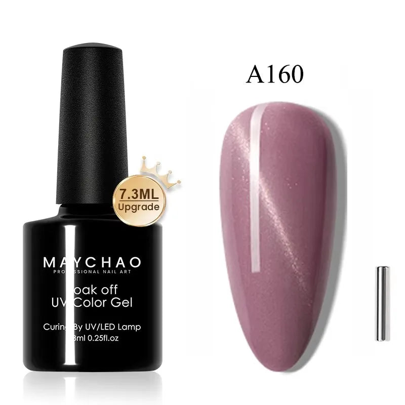Blushimmer Maychaoromantic Galaxy Cat Eye Gel Nail Polish with holographic rainbow magnetic effect on nails.