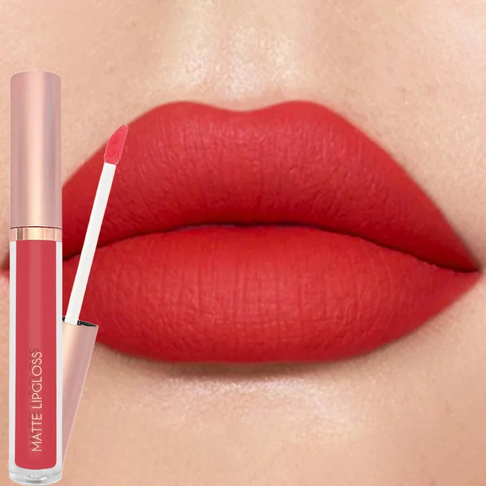 Blushimmer 12-color creamy matte lip gloss set featuring long-lasting, moisturizing nude, berry, and rose shades with plump finish.