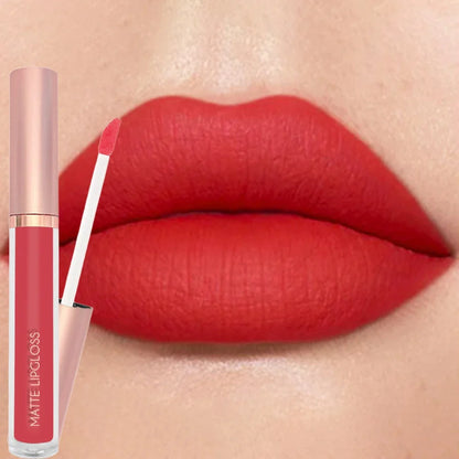 Blushimmer 12-color creamy matte lip gloss set featuring long-lasting, moisturizing nude, berry, and rose shades with plump finish.