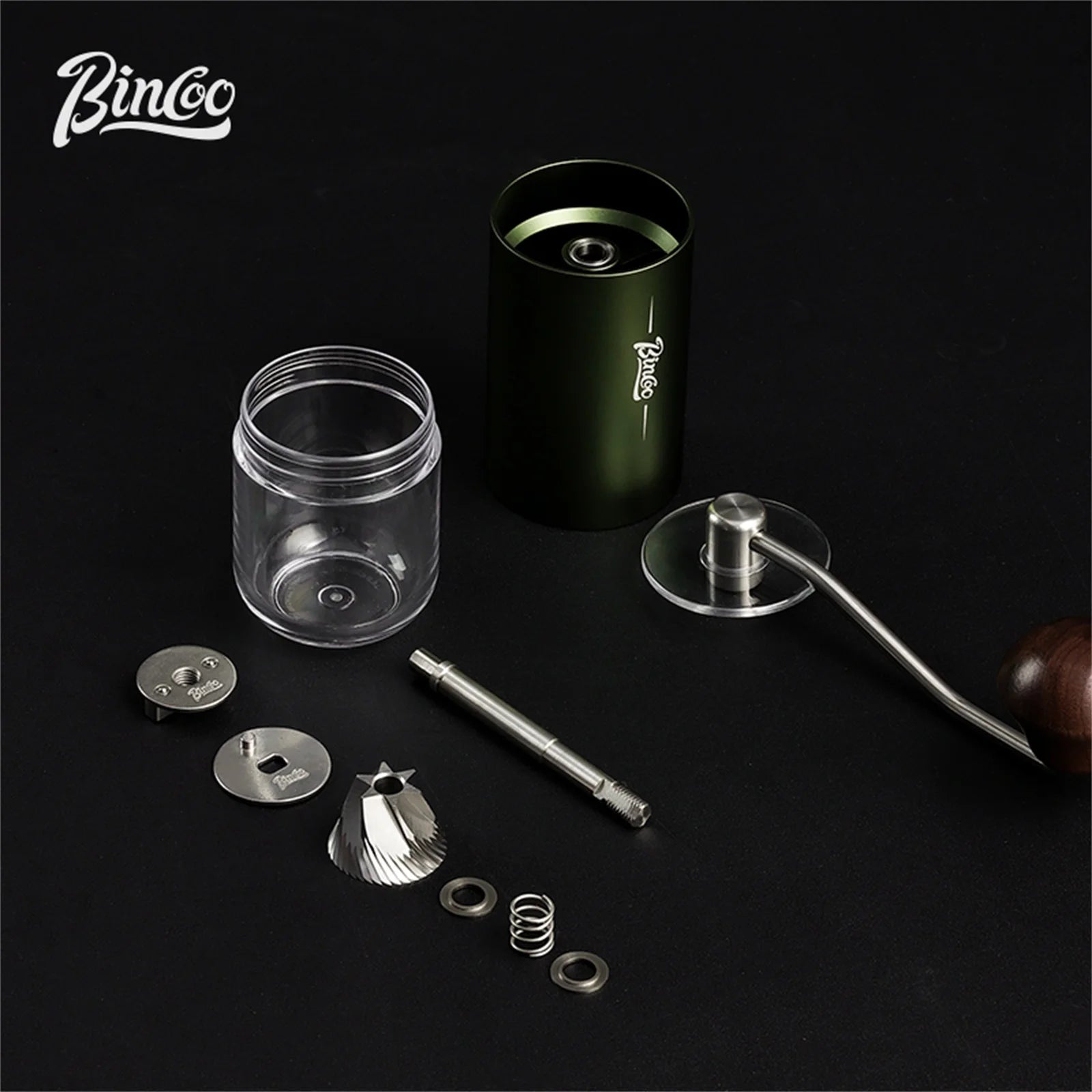 Bincoo Visual Manual Coffee Bean Grinder Portable CNC Stainless Steel Burr Crank Hand Hand Coffee Grinder Kitchen Barista Tools