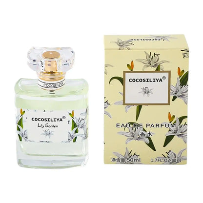 Cocosiliya women’s floral perfume by Blushimmer featuring osmanthus, rose, lavender, and gardenia in a light, fresh Eau De Parfum bottle