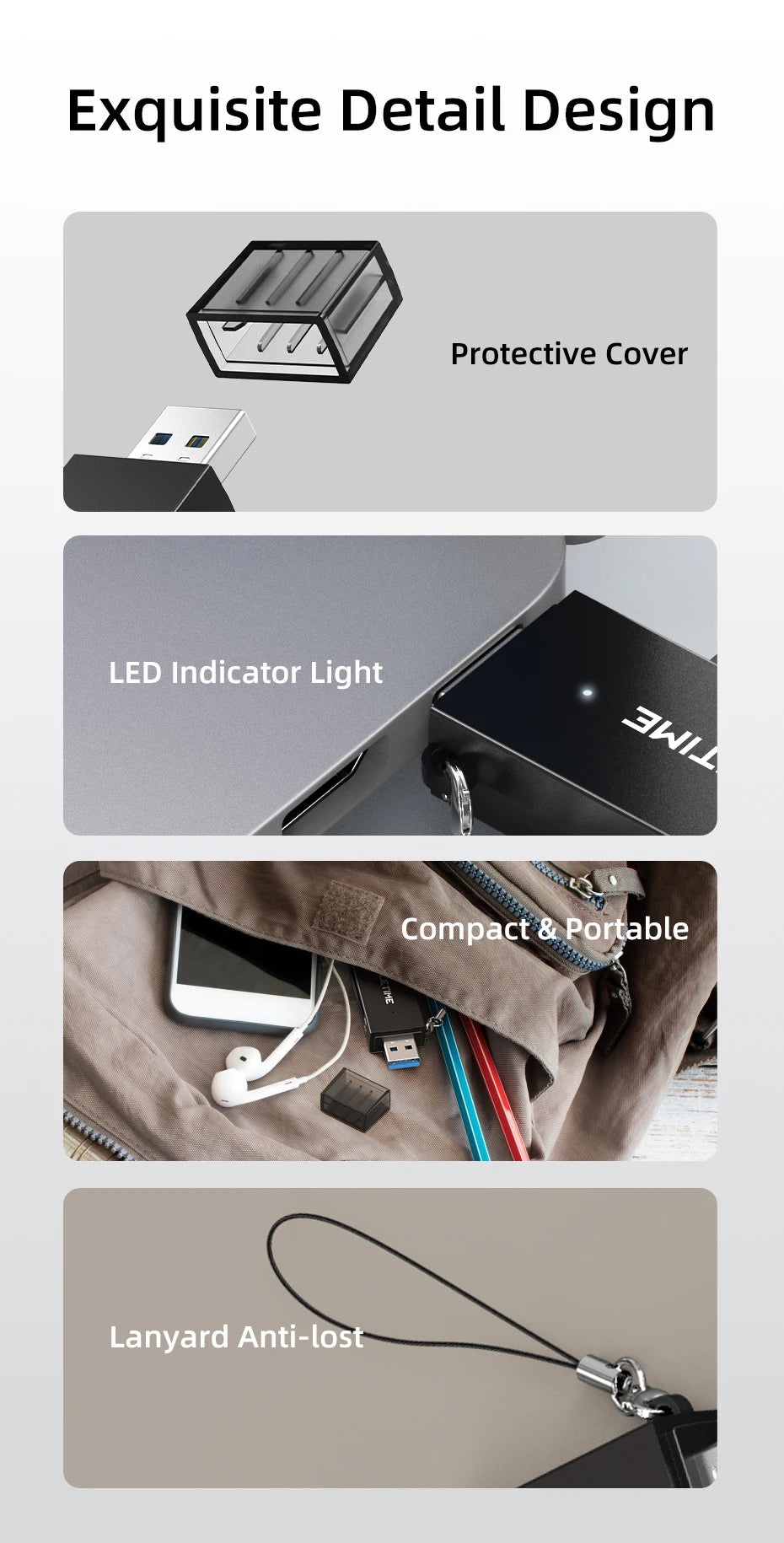 CABLETIME High-Speed Dual-Port Card Reader USB C & USB 3.0 SD Card Reader for Laptop Accessories 104MB/s 5Gbps Card Reader