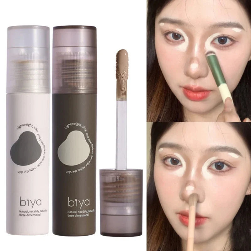 Blushimmer face brightening liquid bronzer contour makeup with waterproof nose shadow and highlighter for natural, lasting glow.