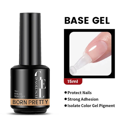Blushimmer BORN PRETTY milky pink rubber base gel nail polish with glitter, 15ml, semi-permanent soak-off UV LED gel for nails